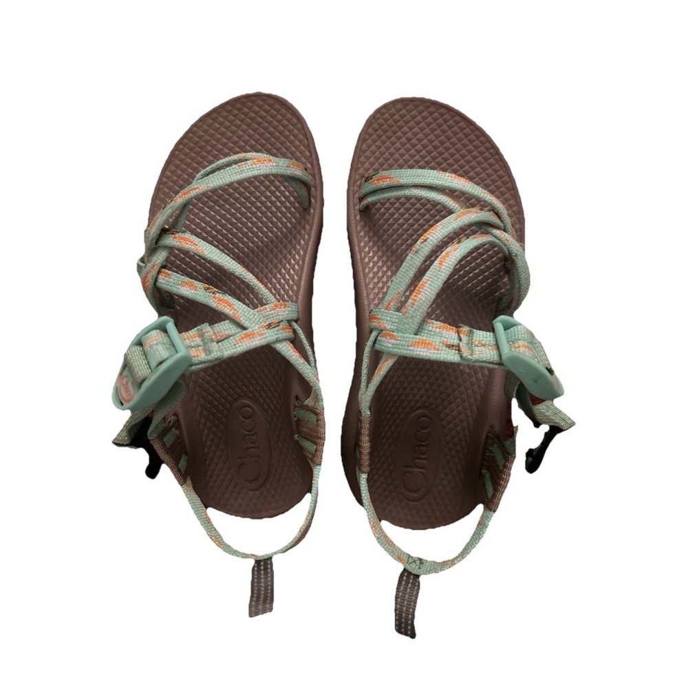 Chaco ZX1 EcoTread Sandals Youth Kids Size 2 Green Orange Strappy Hiking